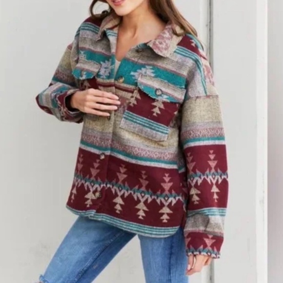 Boho Style Aztec Patterned Shacket - Picture 2 of 6
